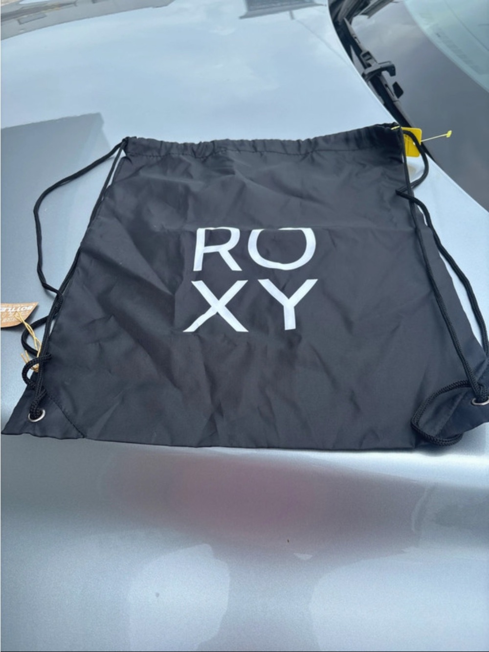 Roxy Black Drawstring Backpack with White Logo